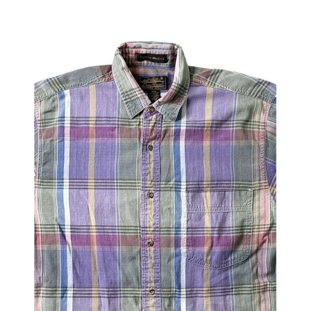 Vintage Eddie Bauer Superior Madras Plaid Short Sleeve Button Up Shirt Size M